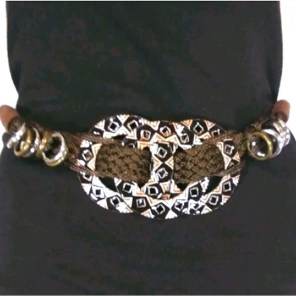 Chicos Metal Enamel Macramé Elastic Bohemian Boho Hippie - Picture 2 of 3